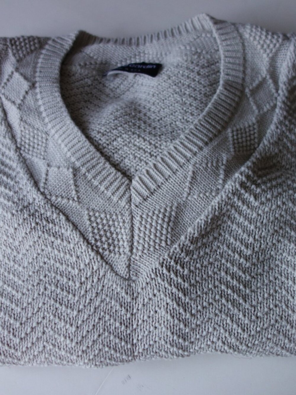 pierre cardin Men's V-Neck Sweater Size Large Cream Made in U.S.A.